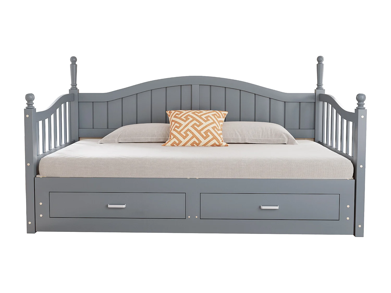 Truhenbett 90/180 x 190 cm – mit 2 Schubladen und Lattenrost – Kiefer – Grau