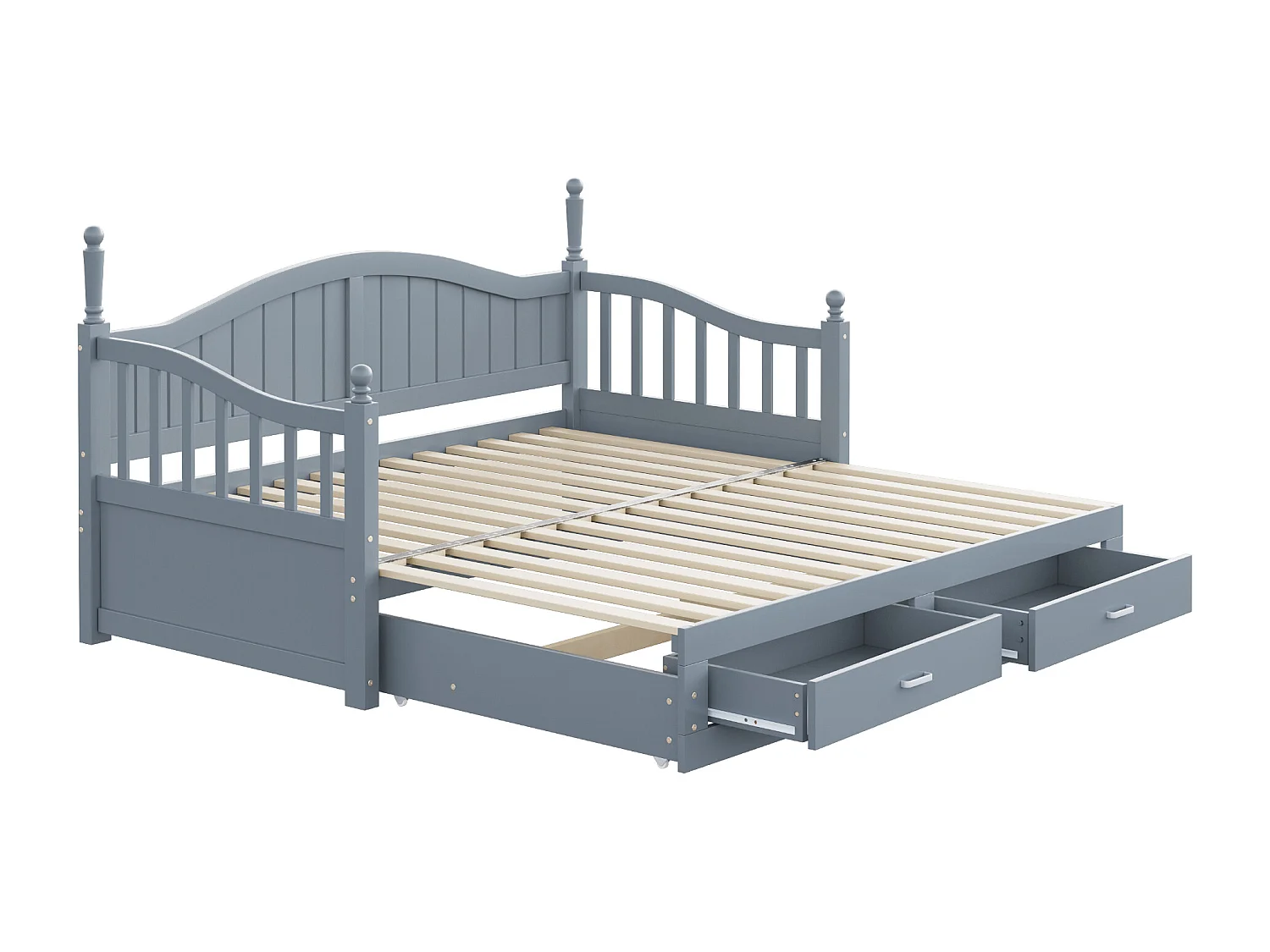 Truhenbett 90/180 x 190 cm – mit 2 Schubladen und Lattenrost – Kiefer – Grau