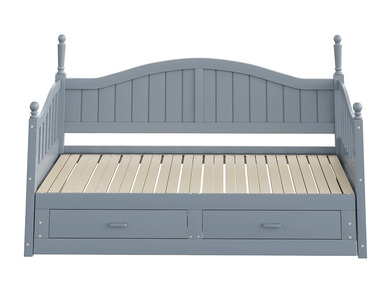 Truhenbett 90/180 x 190 cm – mit 2 Schubladen und Lattenrost – Kiefer – Grau