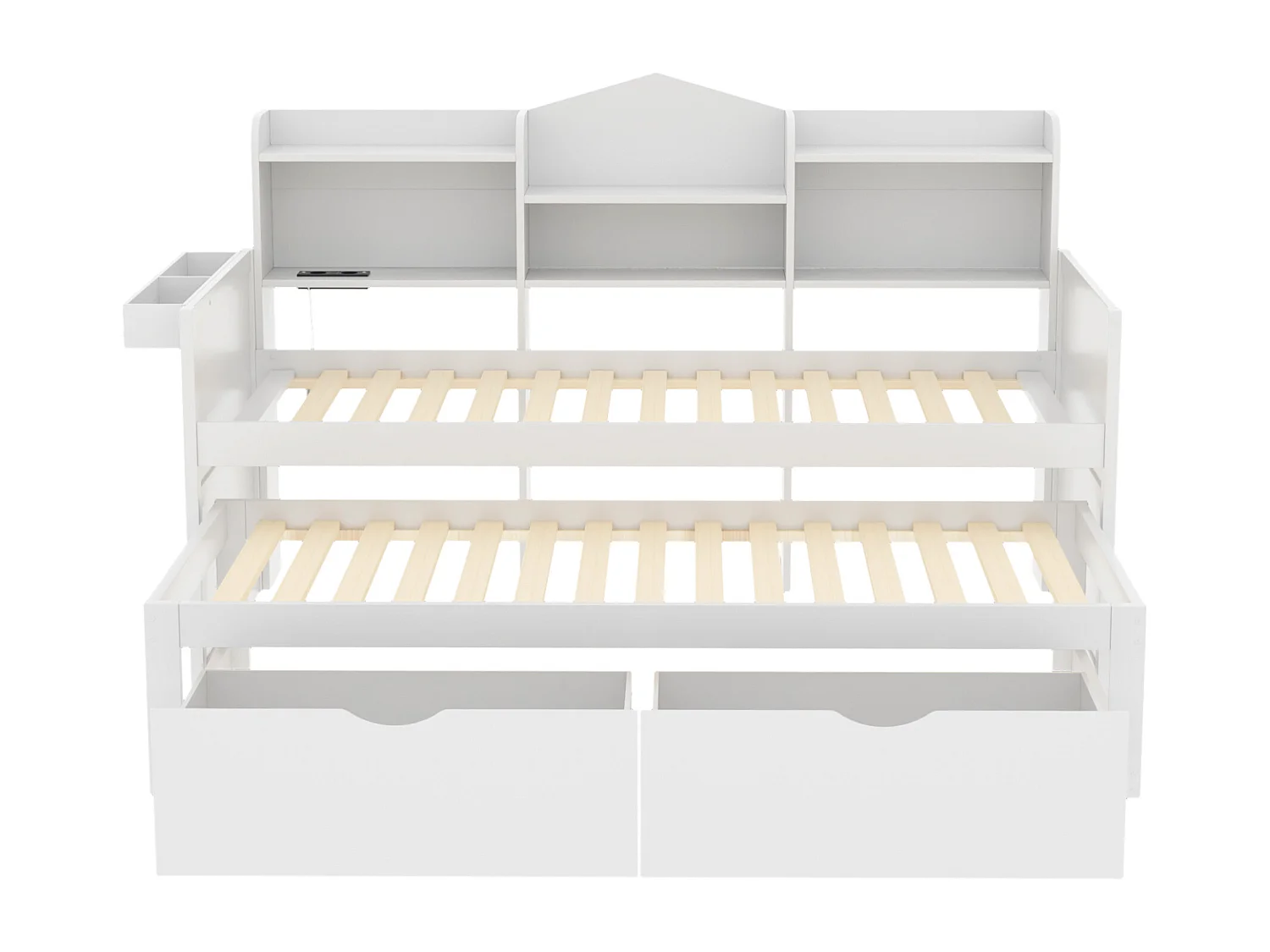 Opklapbed 90x200 cm - met 2 lades, open opbergruimte, USB - hout - wit