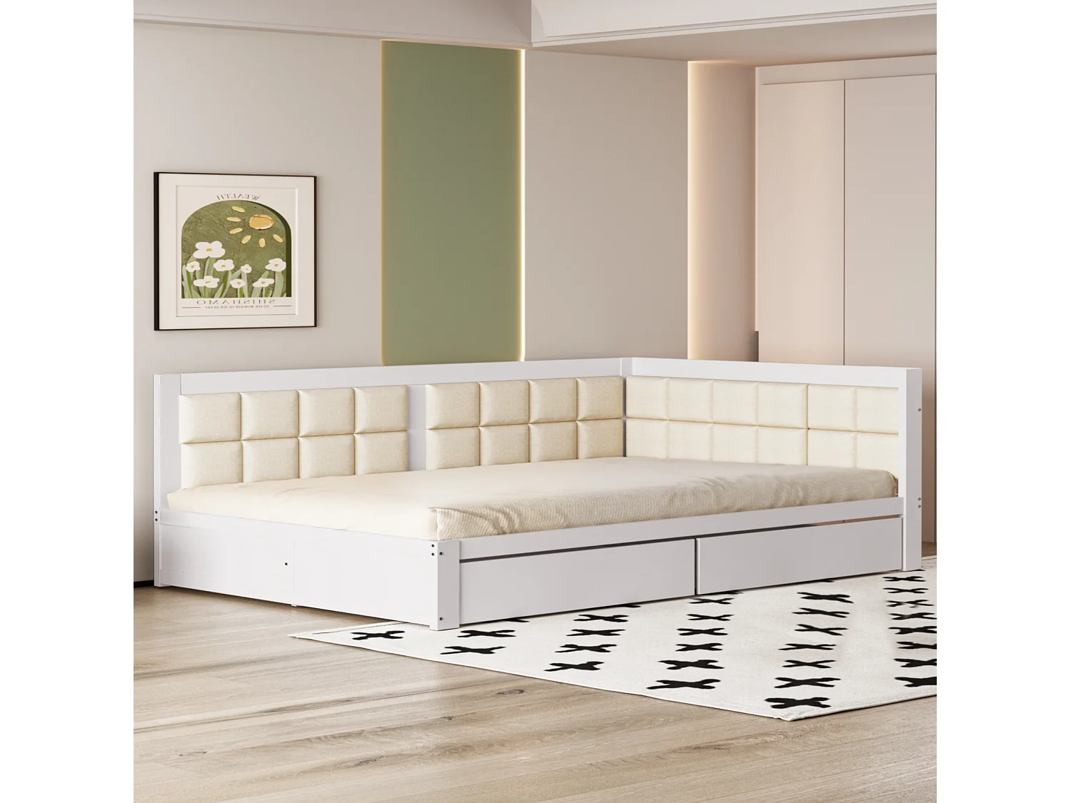 Łóżko dla dorosłych 140 x 200 cm - z 2 szufladami, stelaż - drewno - białe