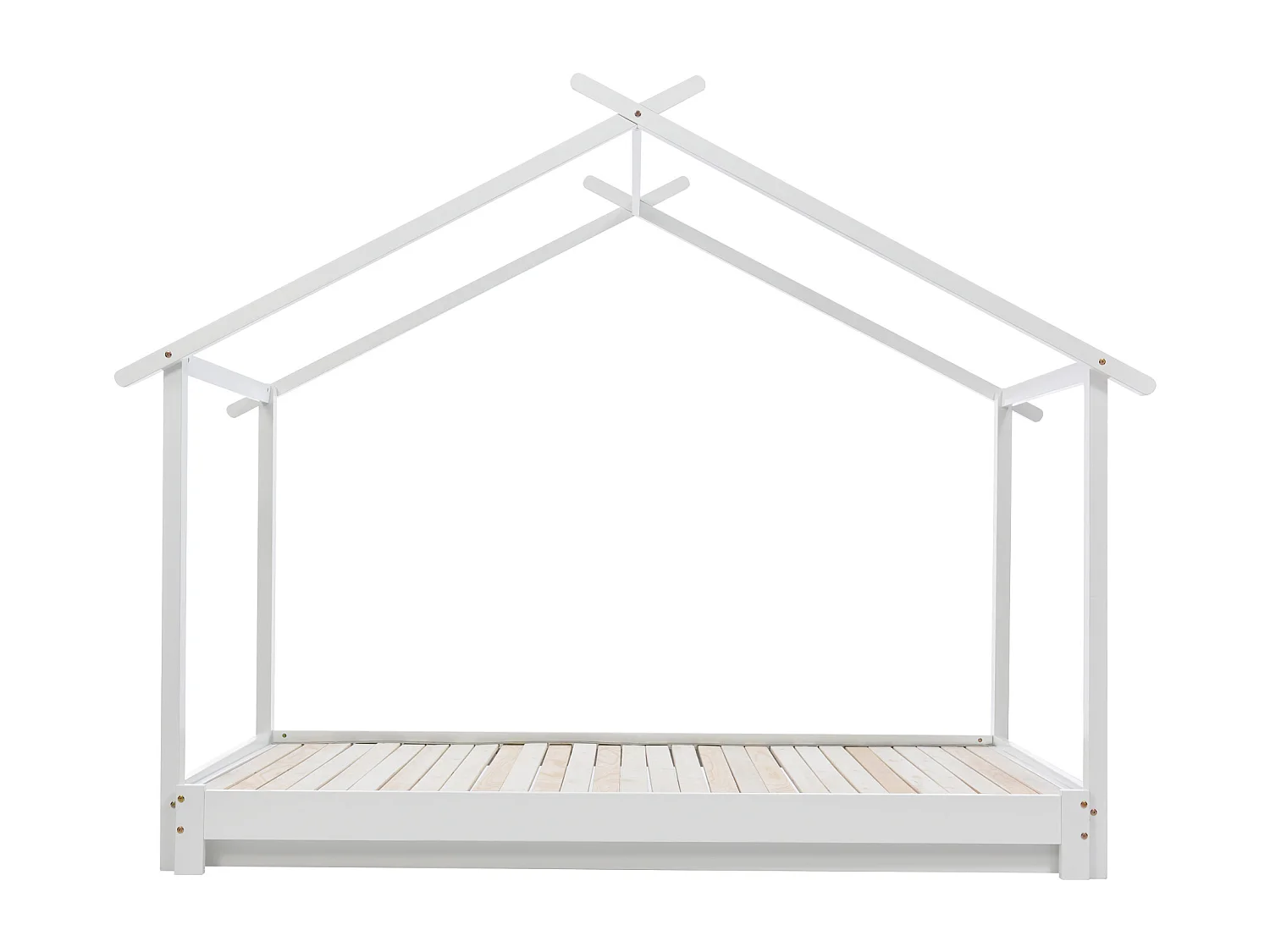 Lit cabane 90 x 190 cm - avec sommier à lattes - en pin - blanc - sans matelas