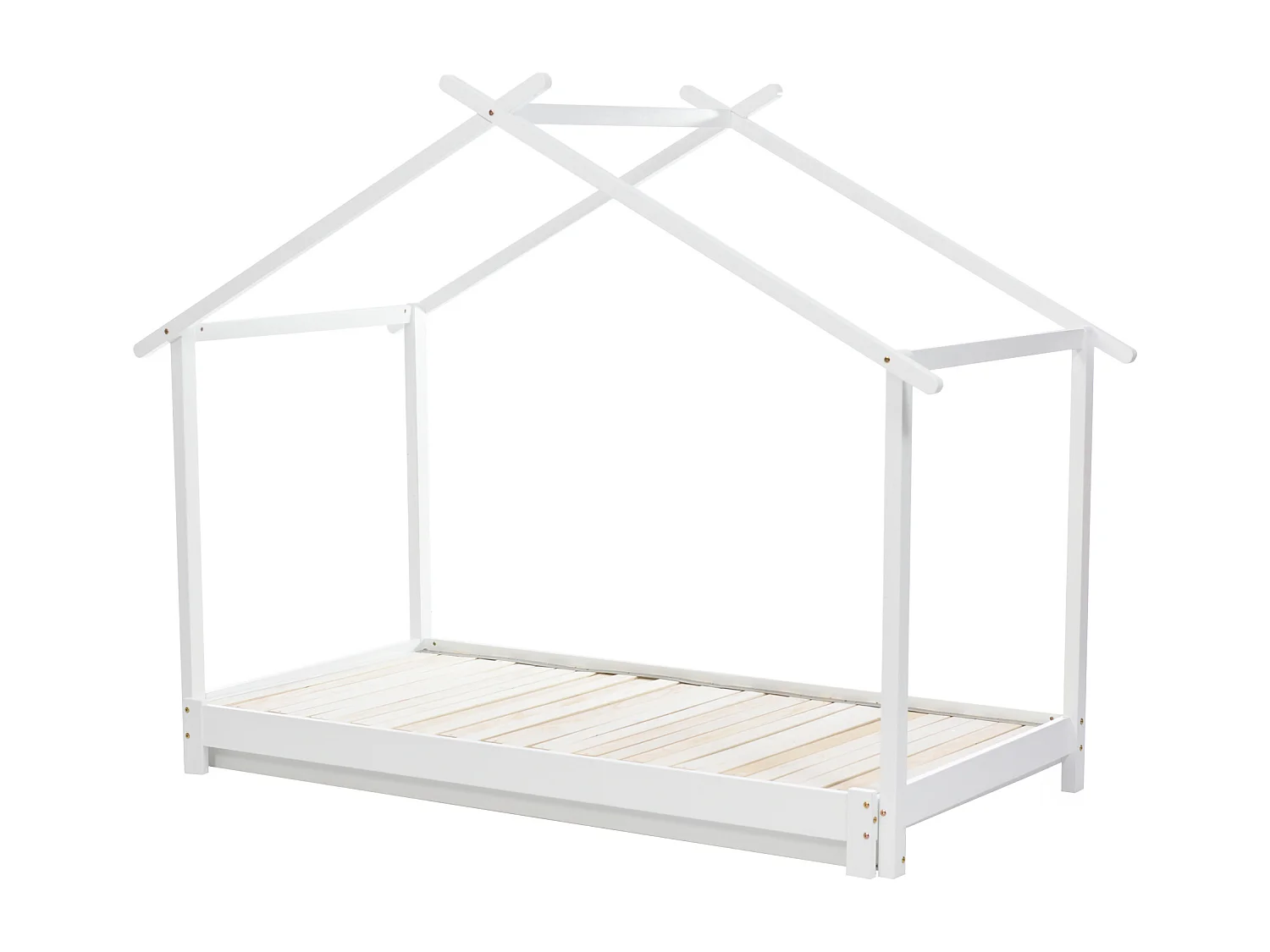 Lit cabane 90 x 190 cm - avec sommier à lattes - en pin - blanc - sans matelas