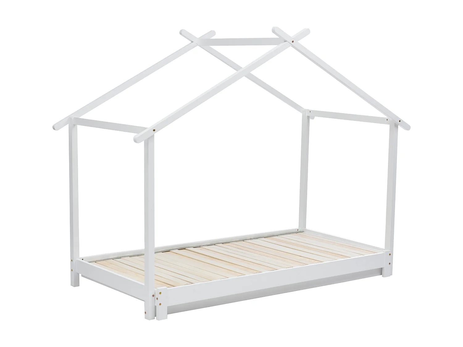 Lit cabane 90 x 190 cm - avec sommier à lattes - en pin - blanc - sans matelas