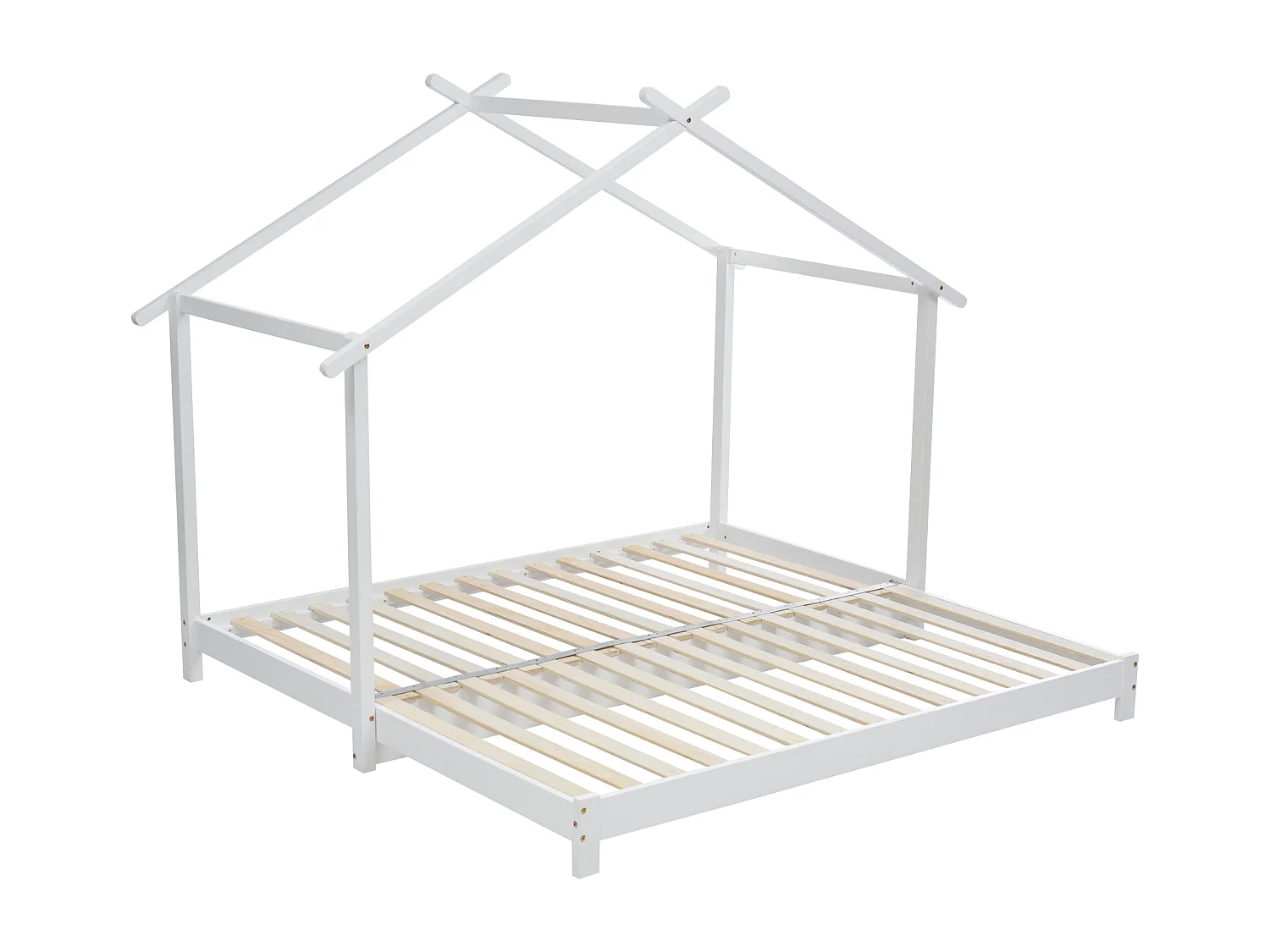 Lit cabane 90 x 190 cm - avec sommier à lattes - en pin - blanc - sans matelas