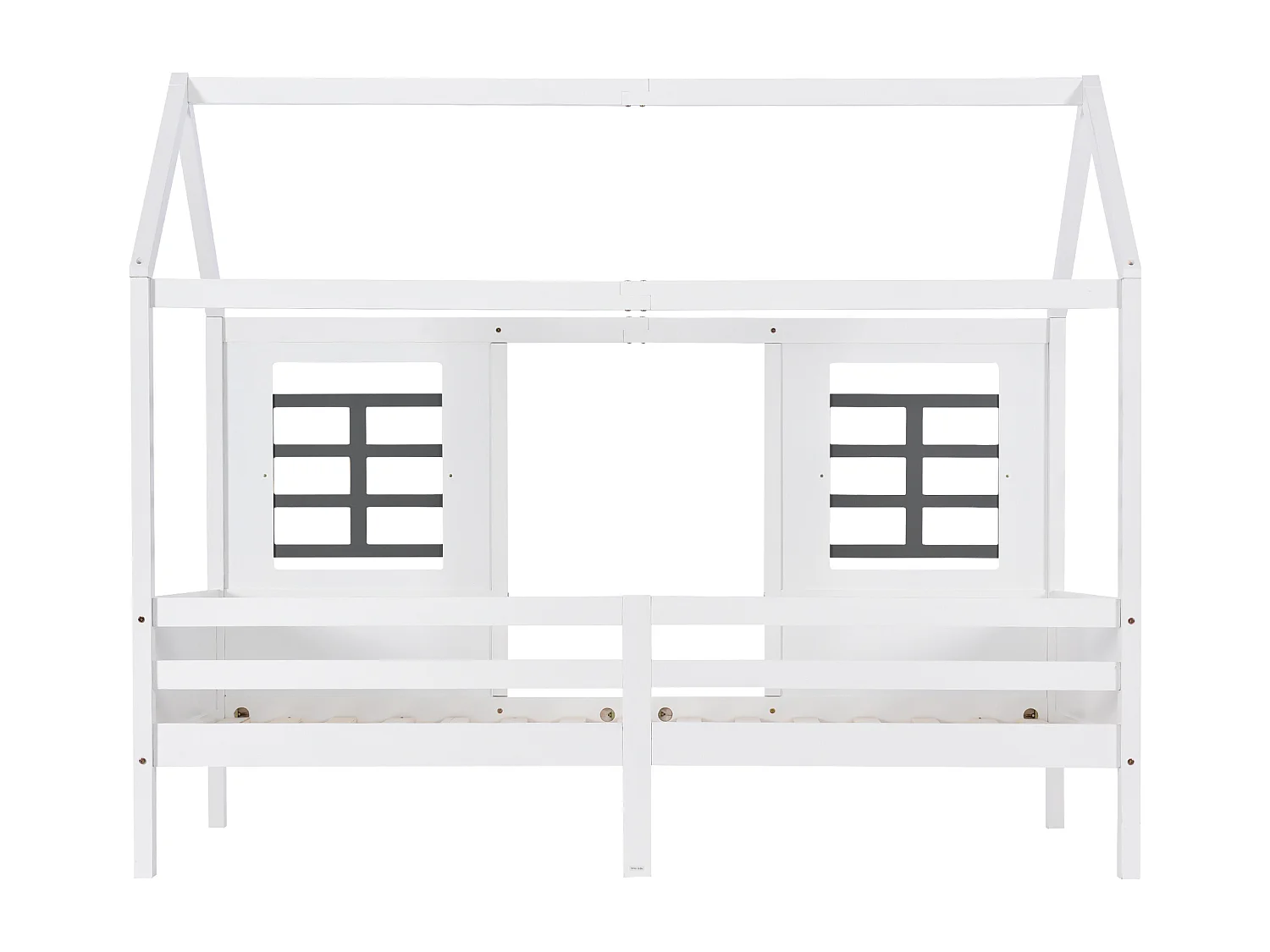 Lit cabane 200x90cm - avec deux fenêtres - bois blanc - matelas non inclus