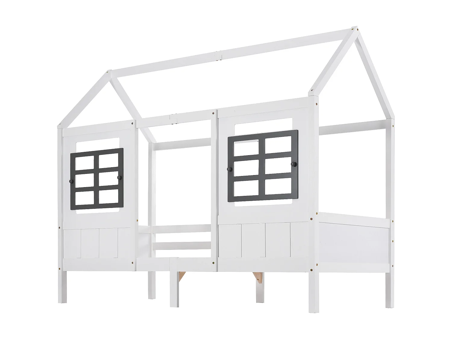Lit cabane 200x90cm - avec deux fenêtres - bois blanc - matelas non inclus