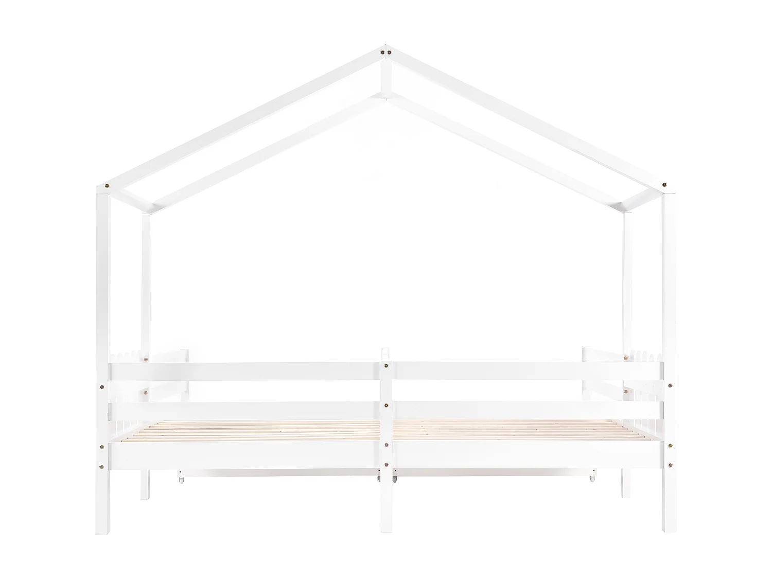 Lit cabane 200 x 90 cm - avec 2 tiroirs et barrières de sécurité - bois blanc - matelas non inclus
