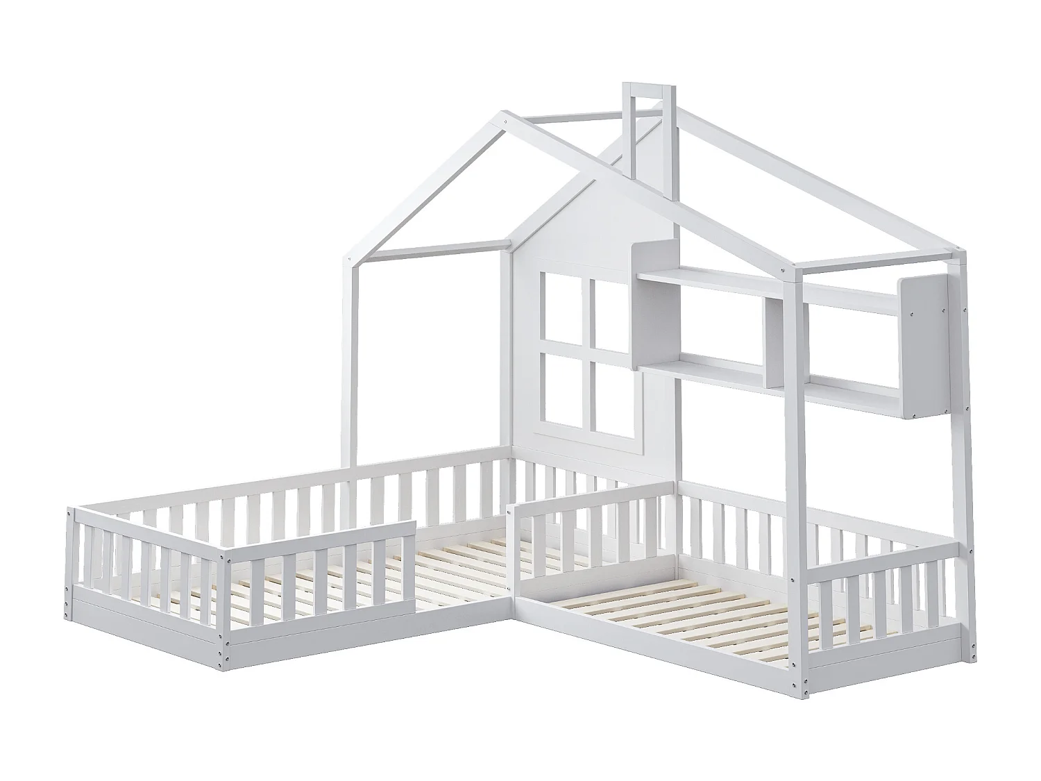 Cama de criança 90x200 cm - com prateleiras, estrado de ripas - branca