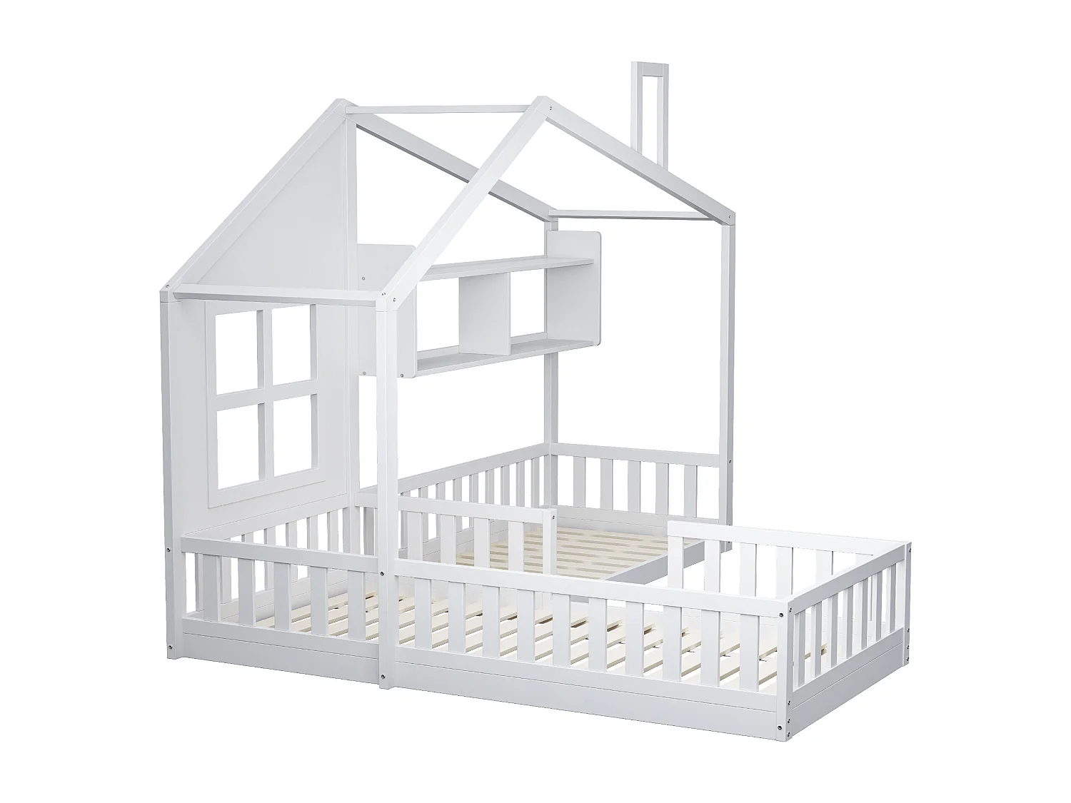 Cama de criança 90x200 cm - com prateleiras, estrado de ripas - branca