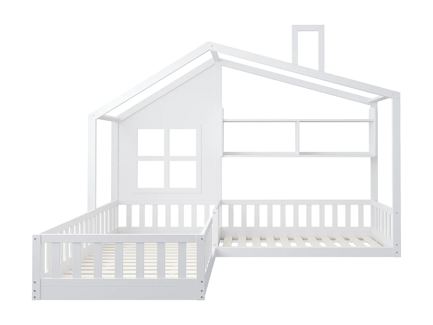 Cama de criança 90x200 cm - com prateleiras, estrado de ripas - branca