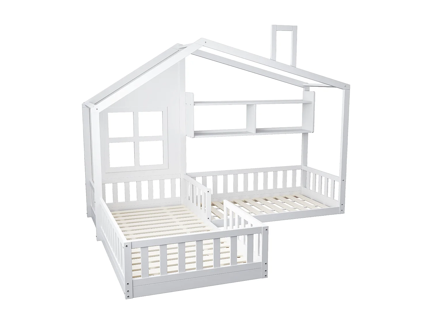 Cama de criança 90x200 cm - com prateleiras, estrado de ripas - branca