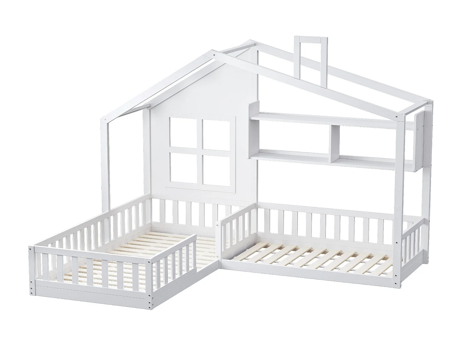 Cama de criança 90x200 cm - com prateleiras, estrado de ripas - branca