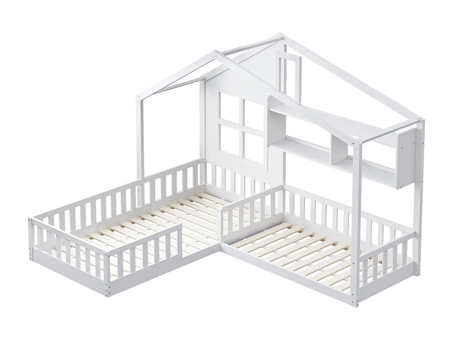 Cama de criança 90x200 cm - com prateleiras, estrado de ripas - branca