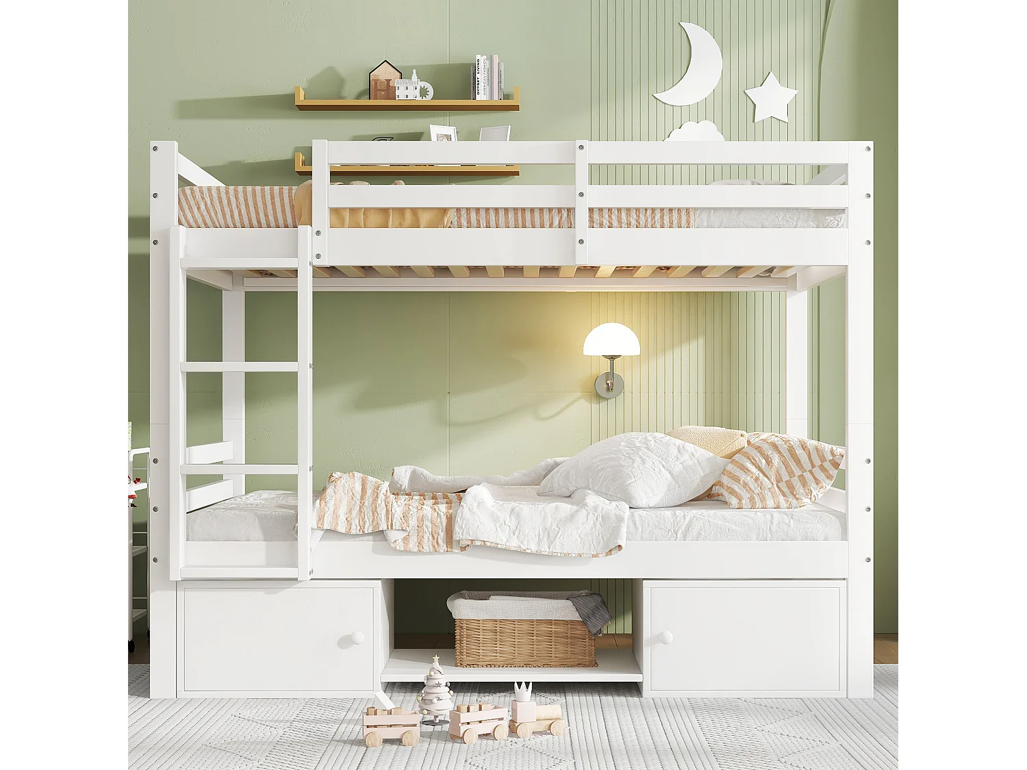 Stapelbed 90x200 cm - met schoenenrekken en planken - wit