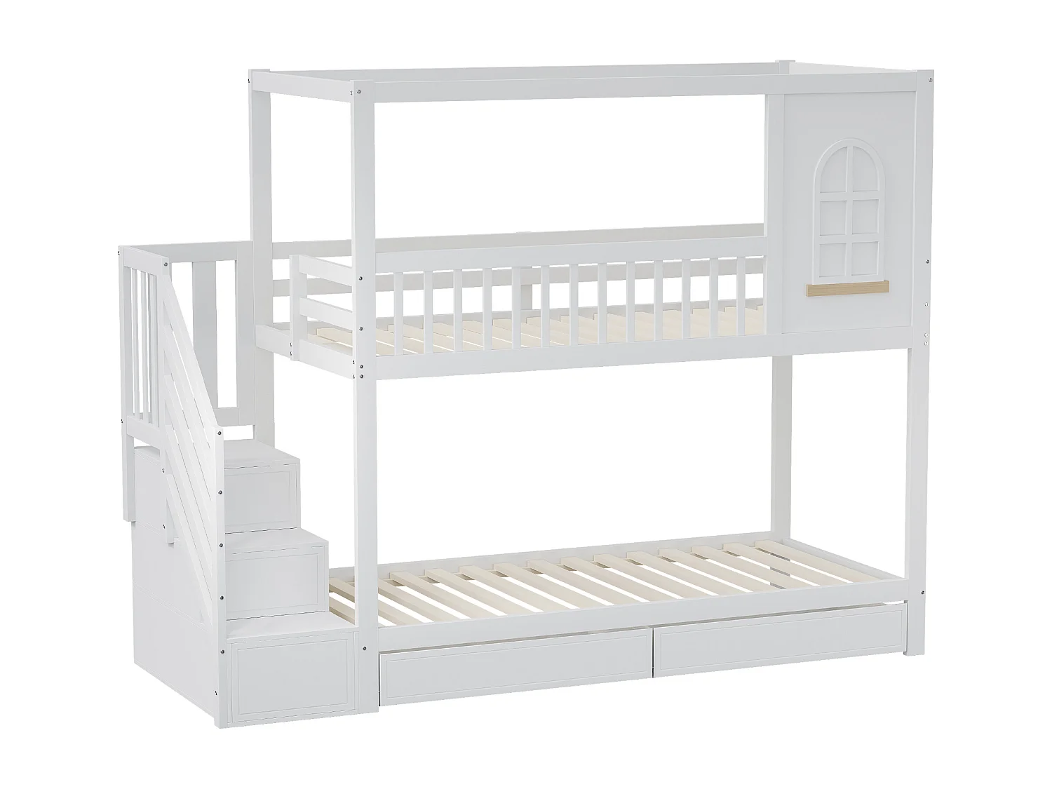 Stapelbed 90 x 200 cm - met lades, lattenbodem - hout - wit