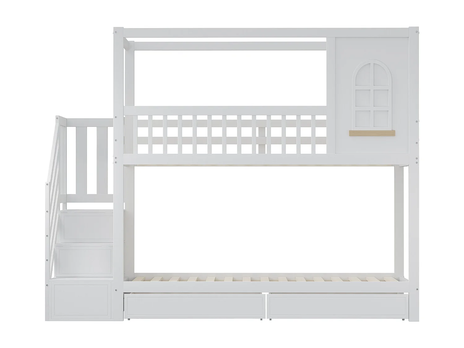 Stapelbed 90 x 200 cm - met lades, lattenbodem - hout - wit