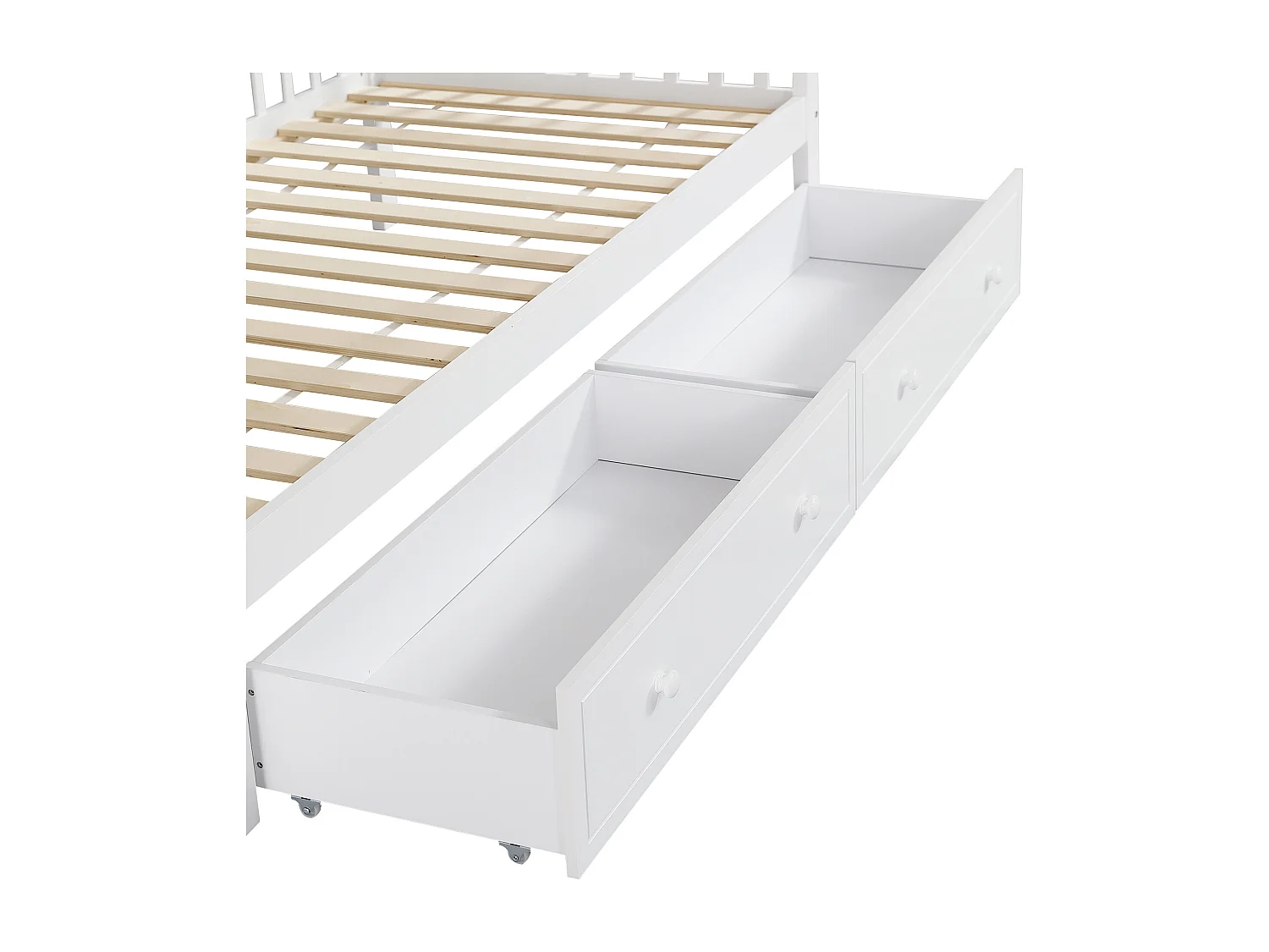 Stapelbed 90x200 cm - met 2 lades, planken, lattenbodem - wit en natuurlijke afwerking