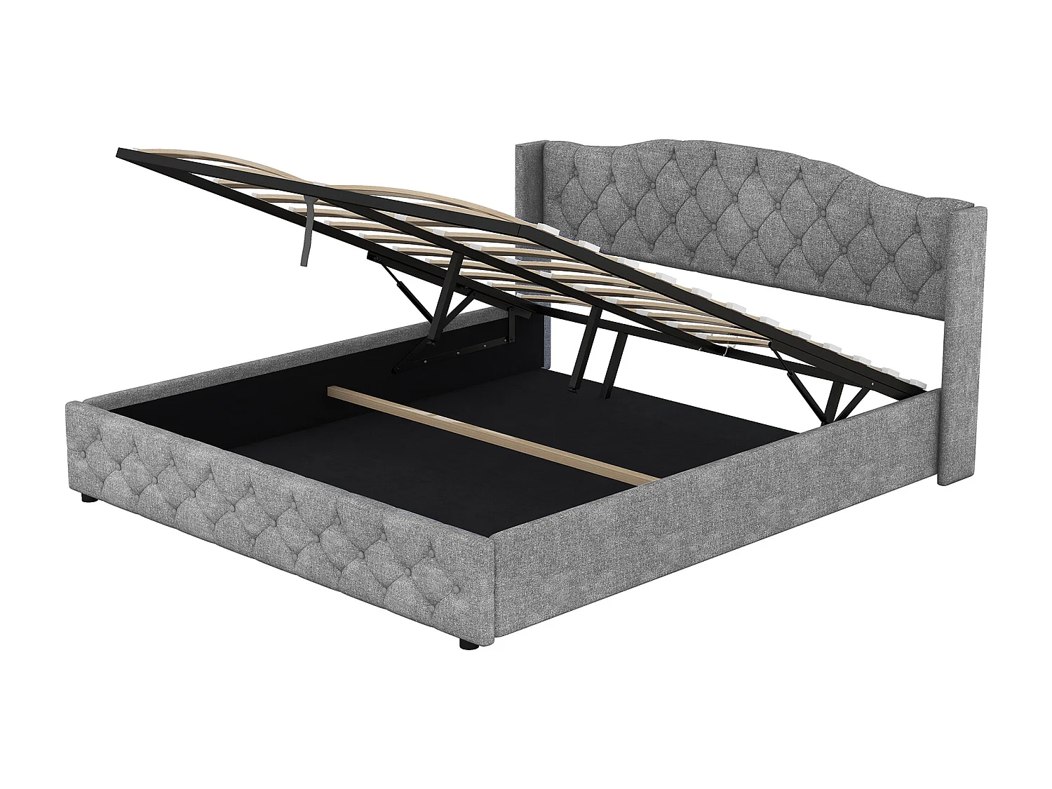 Opbergbed 180x200 cm - met hoofdbord - grijs linnen - matras niet inbegrepen