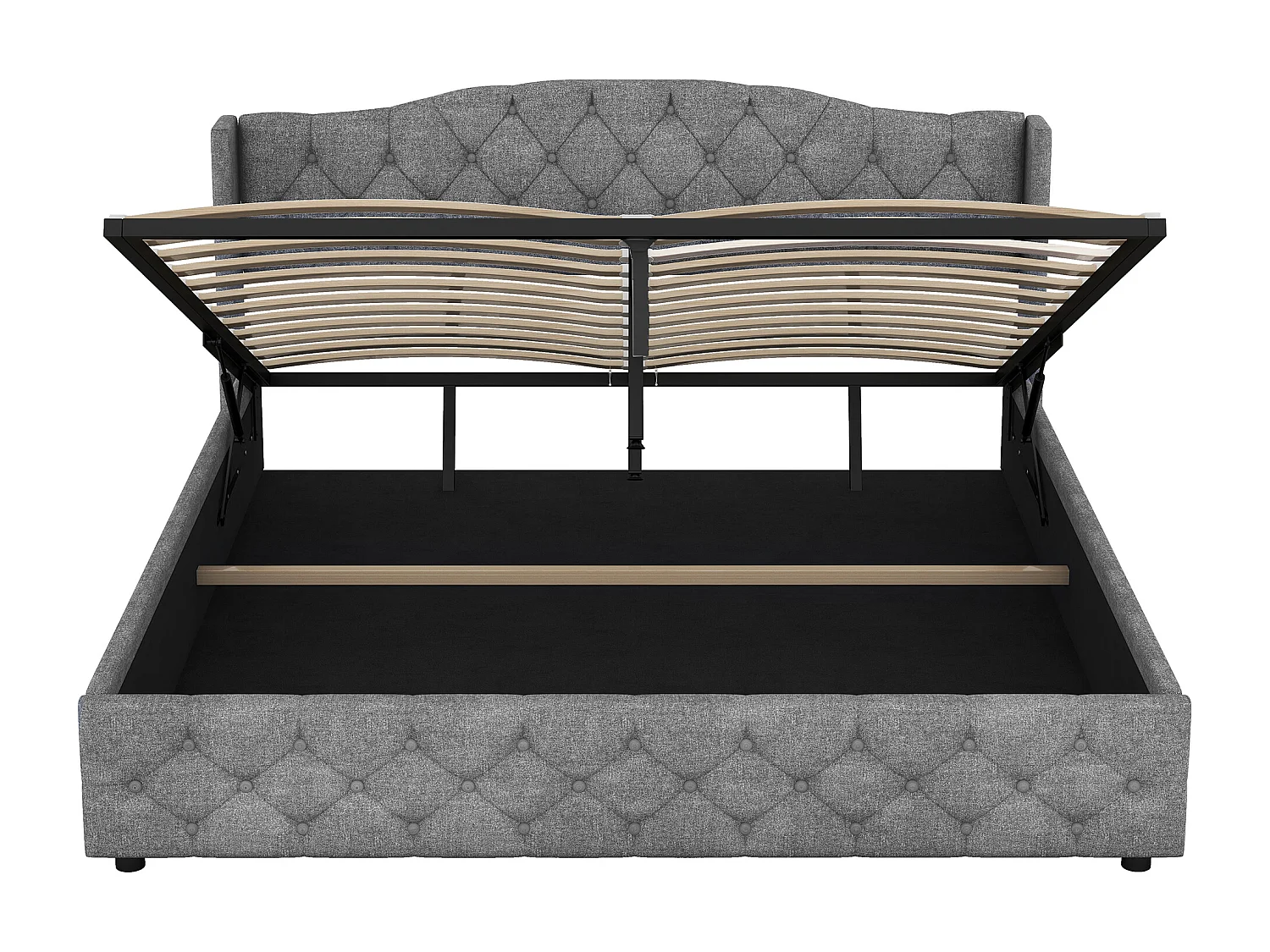 Opbergbed 180x200 cm - met hoofdbord - grijs linnen - matras niet inbegrepen