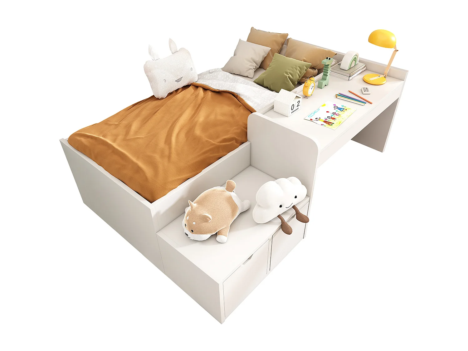 lit enfant 90 x 200 cm - avec 2 tiroirs - en pin - blanc - sans matelas