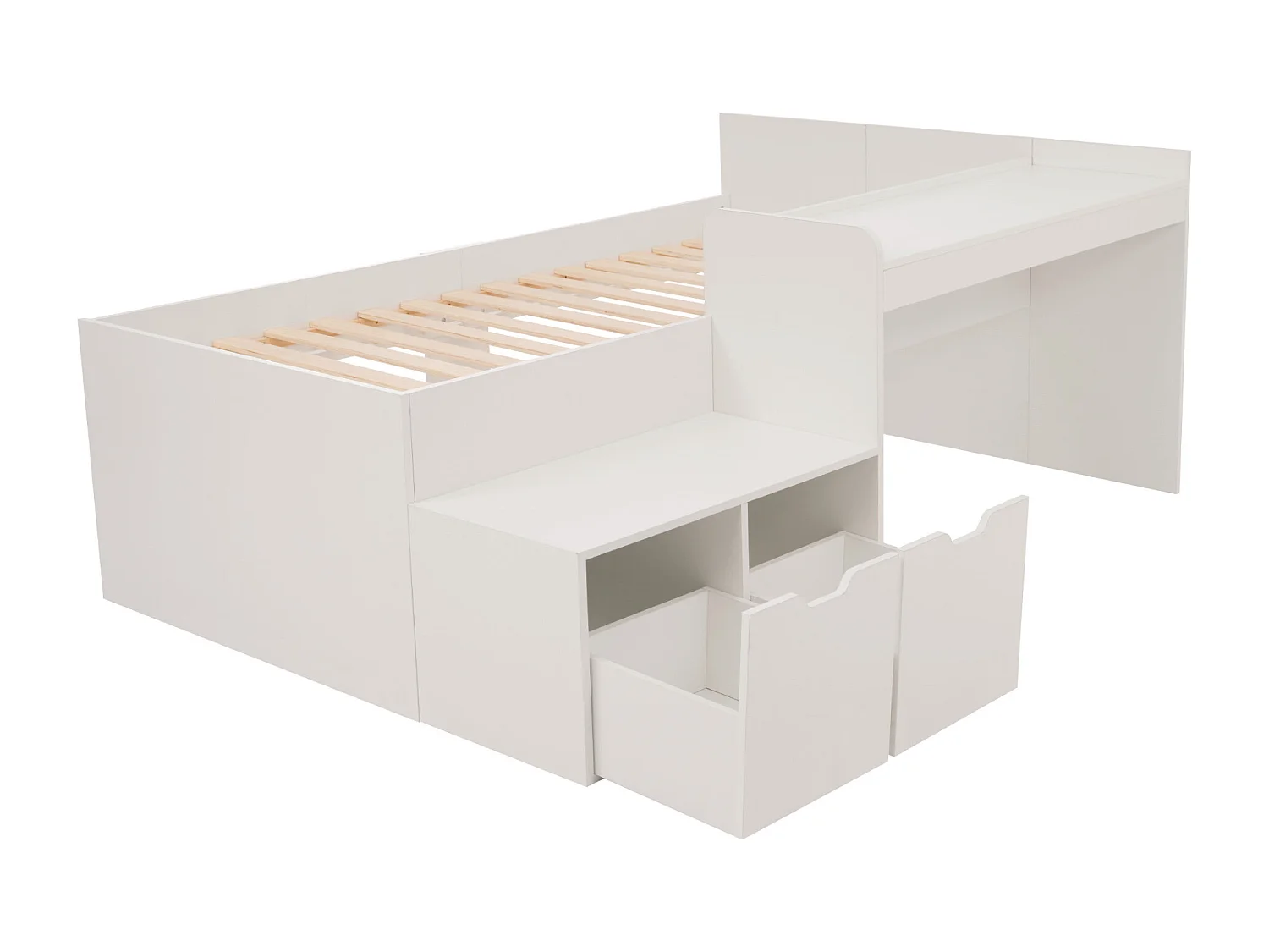 lit enfant 90 x 200 cm - avec 2 tiroirs - en pin - blanc - sans matelas