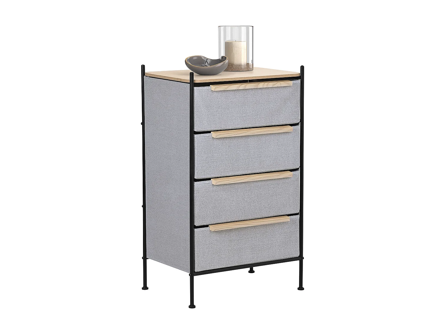 ML-Design Cómoda con 4 cajones de tela 58 x 78 x 42,5cm gris cajonera con tablero MDF y estructura de acero unidad de almacenamiento gabinete de salón