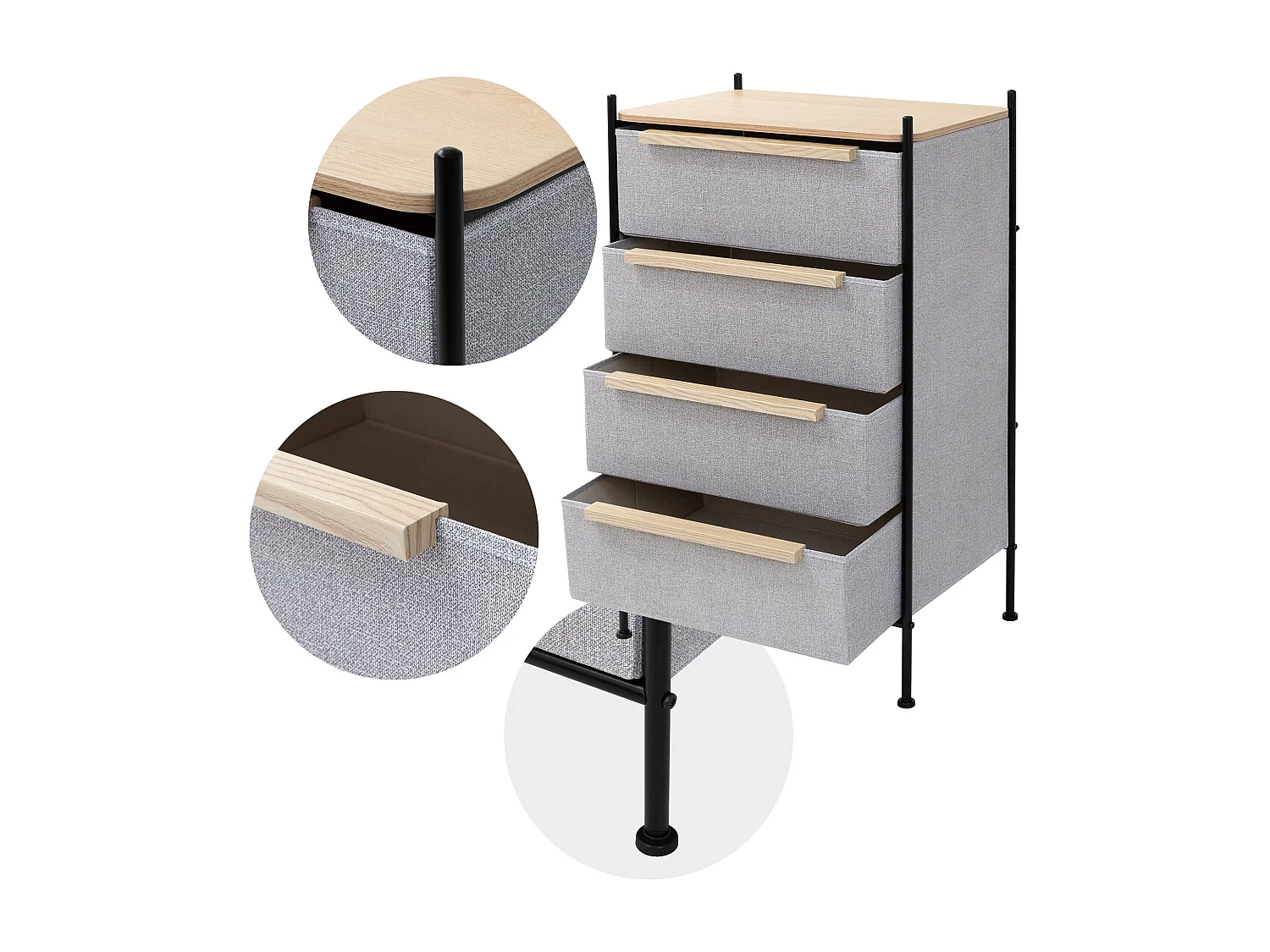 ML-Design Cómoda con 4 cajones de tela 58 x 78 x 42,5cm gris cajonera con tablero MDF y estructura de acero unidad de almacenamiento gabinete de salón