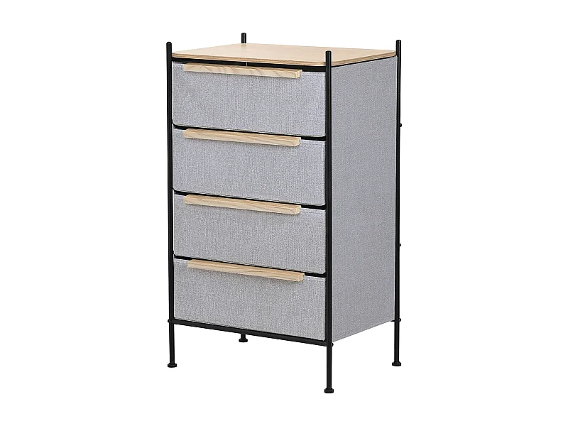 ML-Design Cómoda con 4 cajones de tela 58 x 78 x 42,5cm gris cajonera con tablero MDF y estructura de acero unidad de almacenamiento gabinete de salón