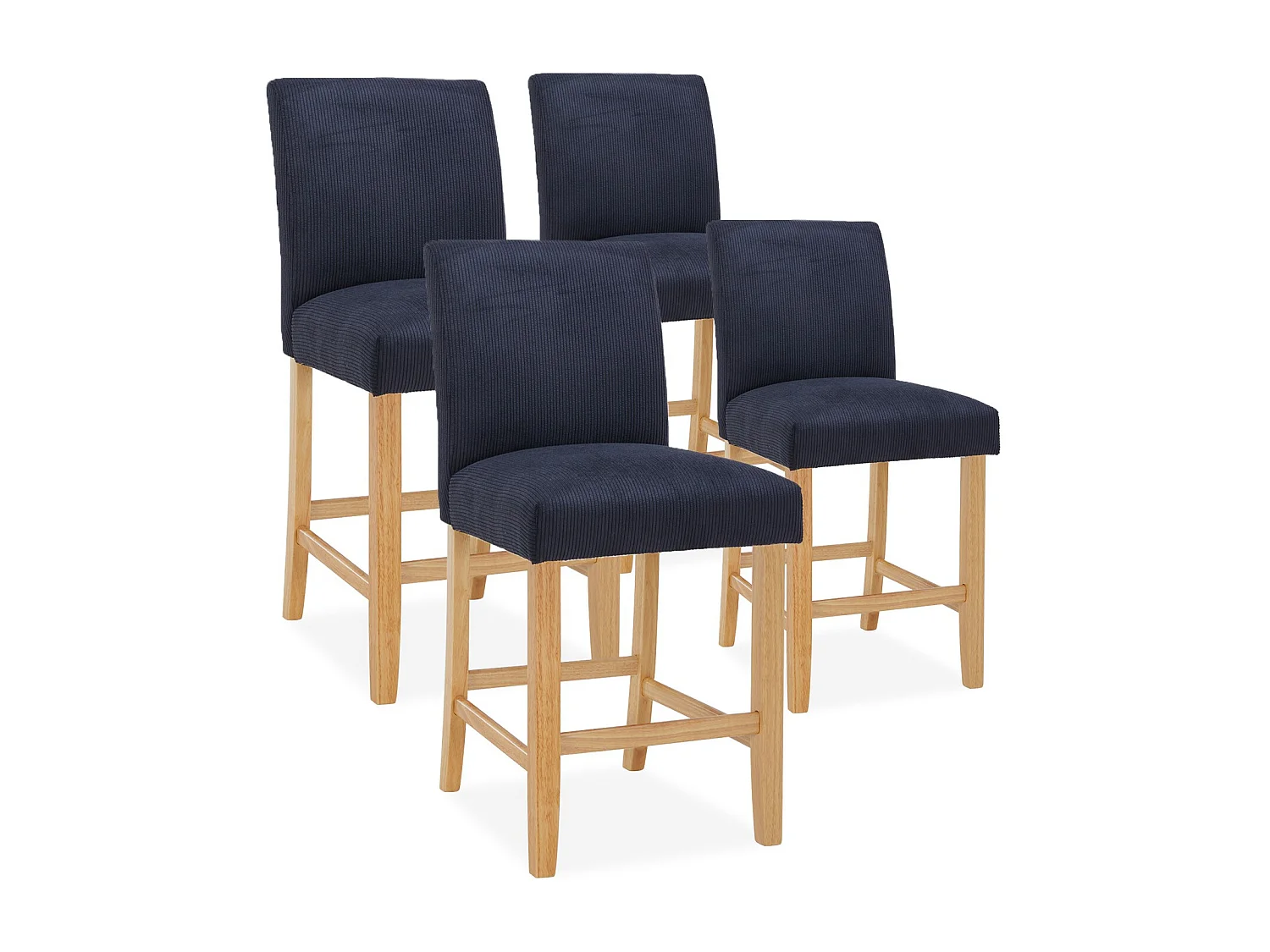 Lot de 4 chaises de bar en bois Rosie velours côtelé Noir - H65cm