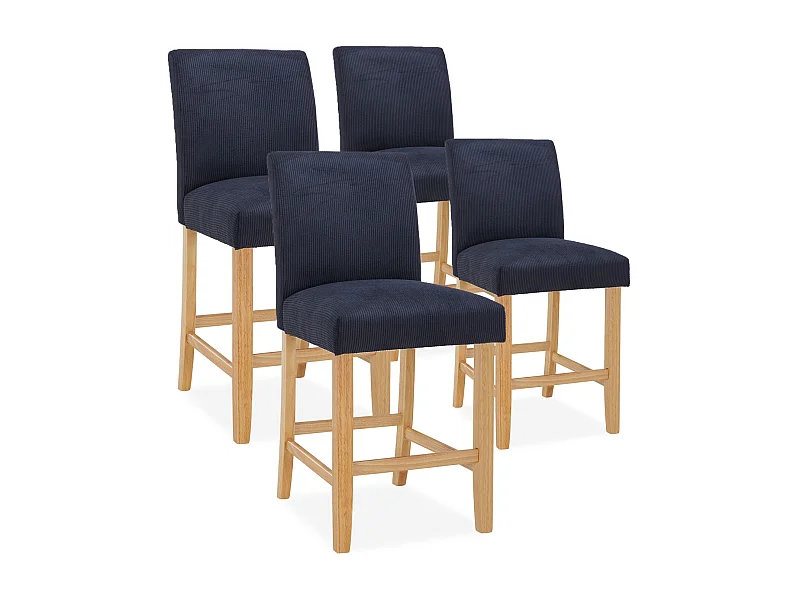 Lot de 4 chaises de bar en bois Rosie velours côtelé Noir - H65cm