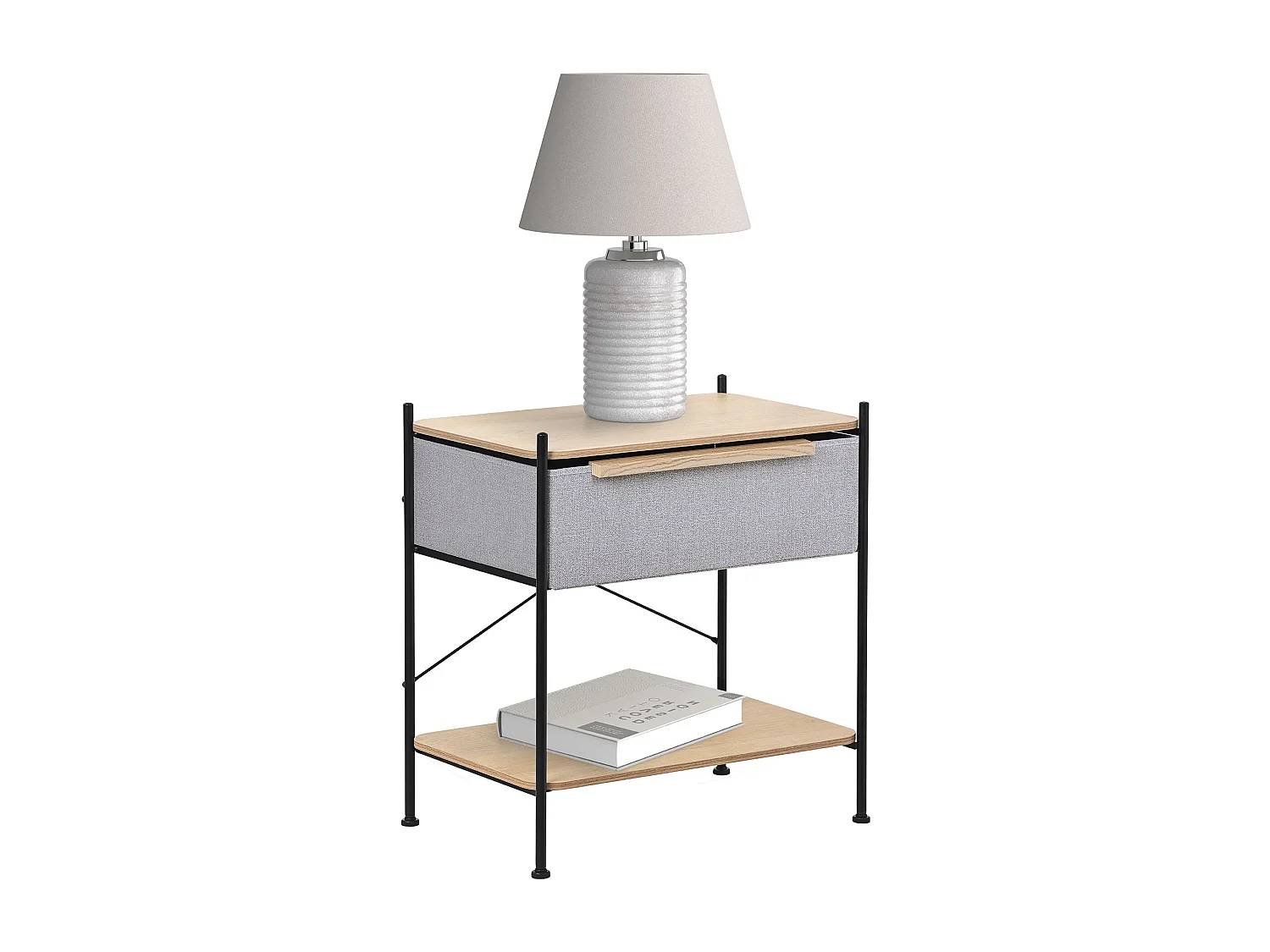 ML-Design Cassettiera con cassetto in tessuto grigio 62x67,5x42,5 cm in mdf e acciaio, comodino, tavolino laterale per camera da letto o soggiorno