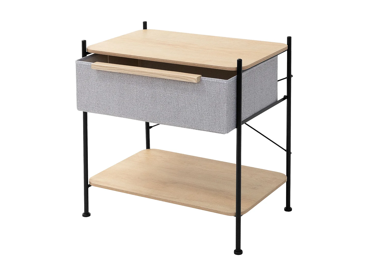 ML-Design Cassettiera con cassetto in tessuto grigio 62x67,5x42,5 cm in mdf e acciaio, comodino, tavolino laterale per camera da letto o soggiorno