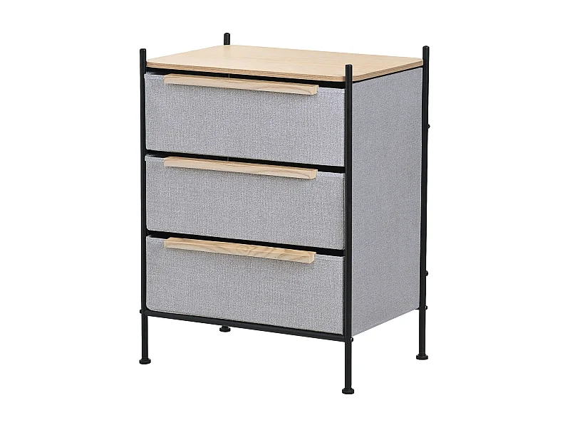ML-Design Cómoda con 3 cajones de tela 58 x 78 x 42,5cm gris cajonera con tablero MDF y estructura de acero unidad de almacenamiento gabinete de salón