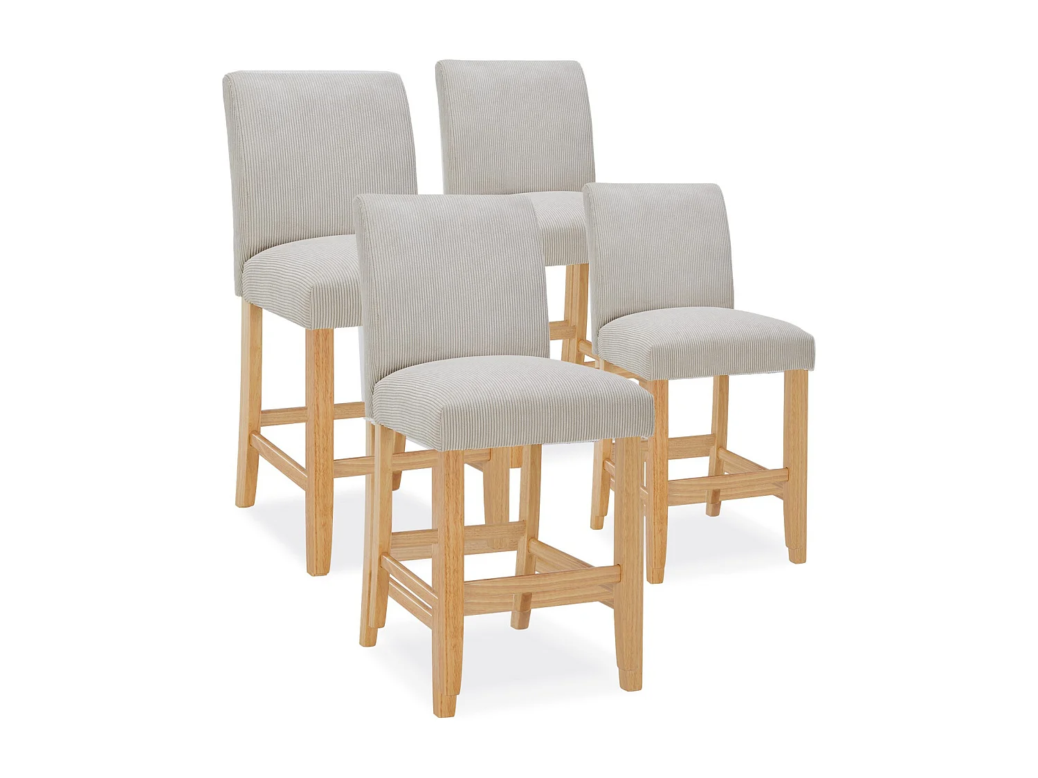 Lot de 4 chaises de bar en bois Rosie velours côtelé Beige - H65cm