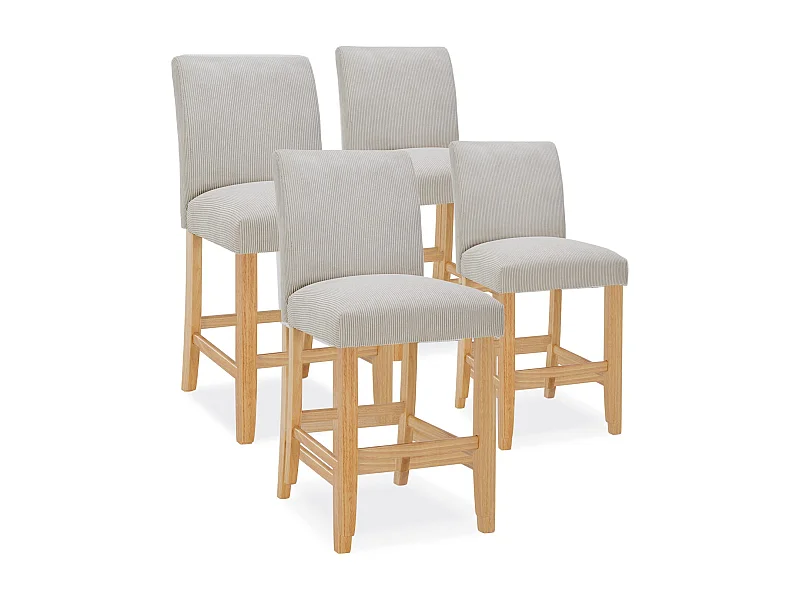 Lot de 4 chaises de bar en bois Rosie velours côtelé Beige - H65cm