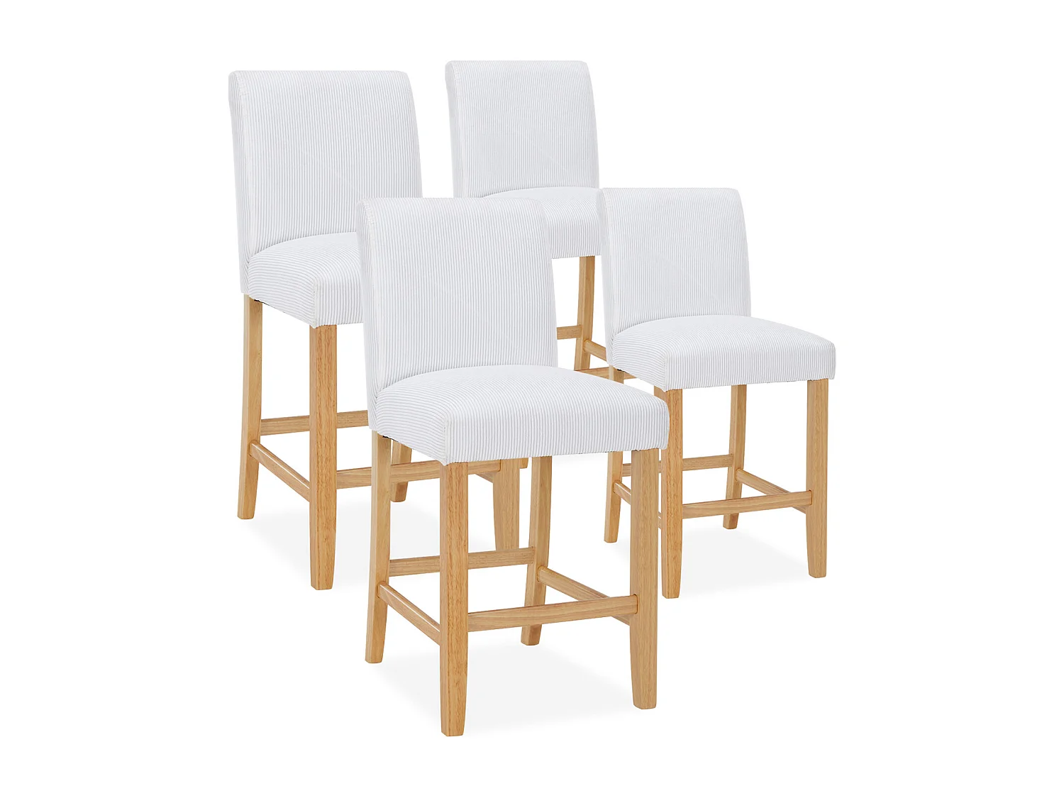 Lot de 4 chaises de bar en bois Rosie velours côtelé Blanc - H65cm