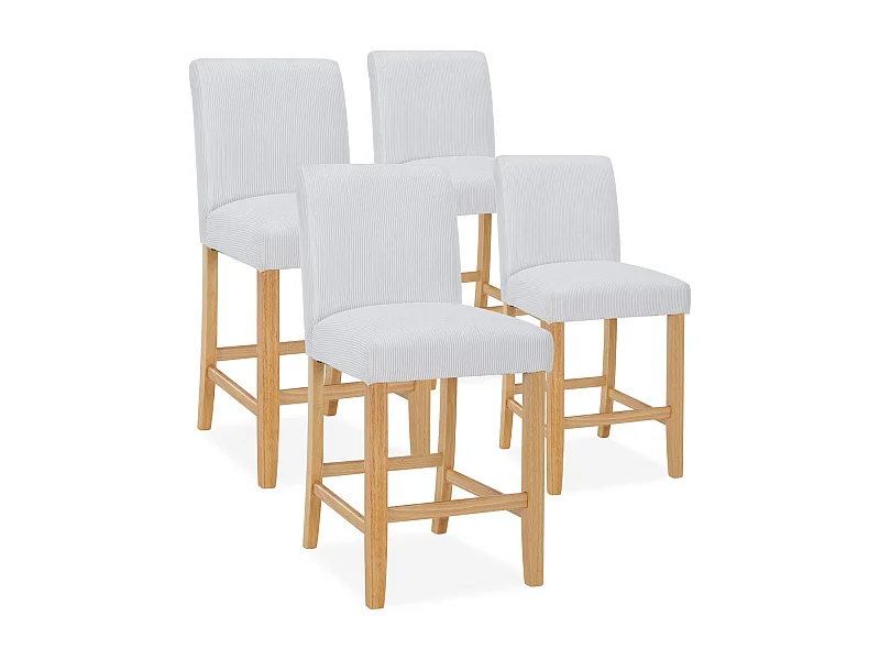 Lot de 4 chaises de bar en bois Rosie velours côtelé Blanc - H65cm