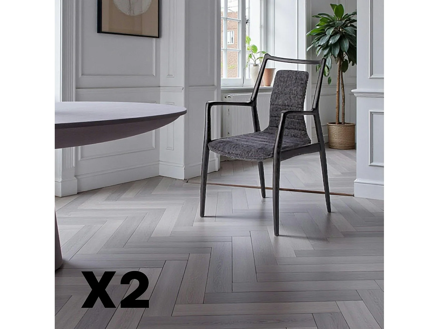 Chaise design anthracite à structure noire (lot de 2) ALDER