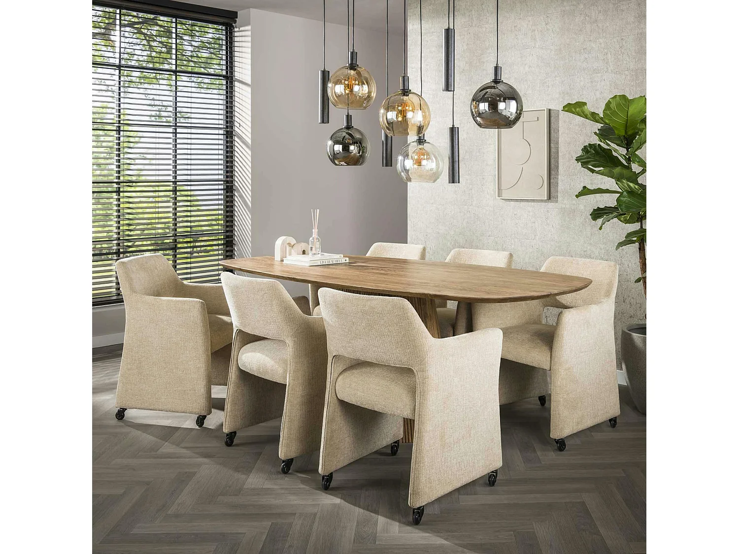 Fauteuil design beige sable à roulettes (lot de 2) CREEK