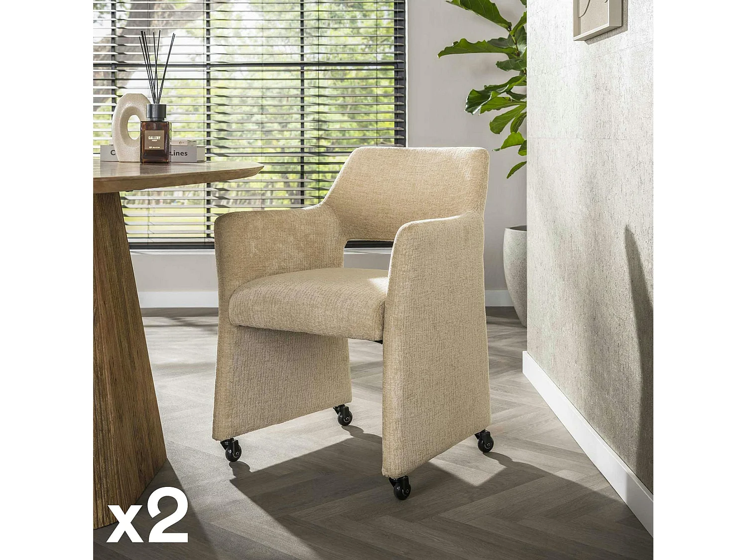Fauteuil design beige sable à roulettes (lot de 2) CREEK