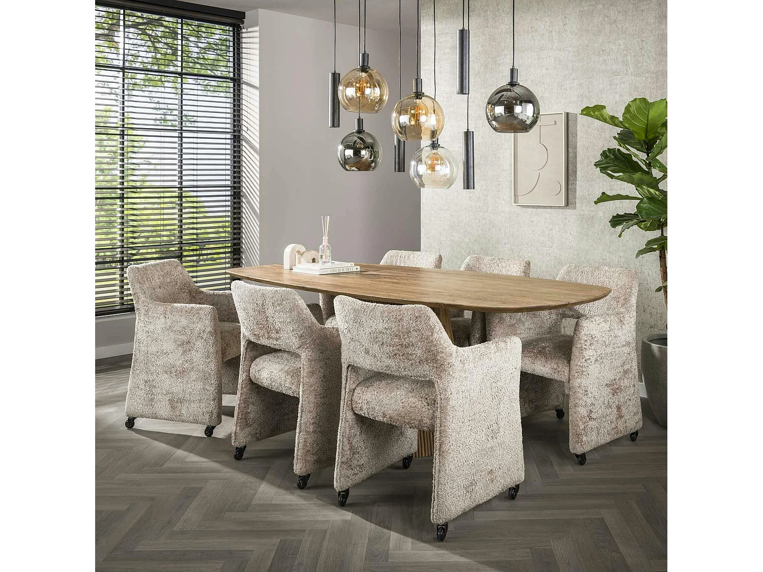 Fauteuil confortable à roulettes tissu cosy beige (x2) CREEK