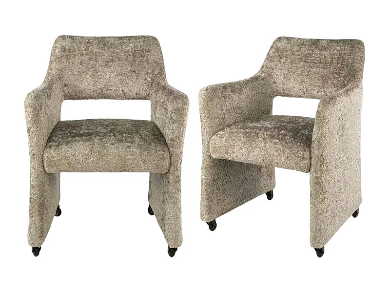 Fauteuil confortable à roulettes tissu cosy beige (x2) CREEK