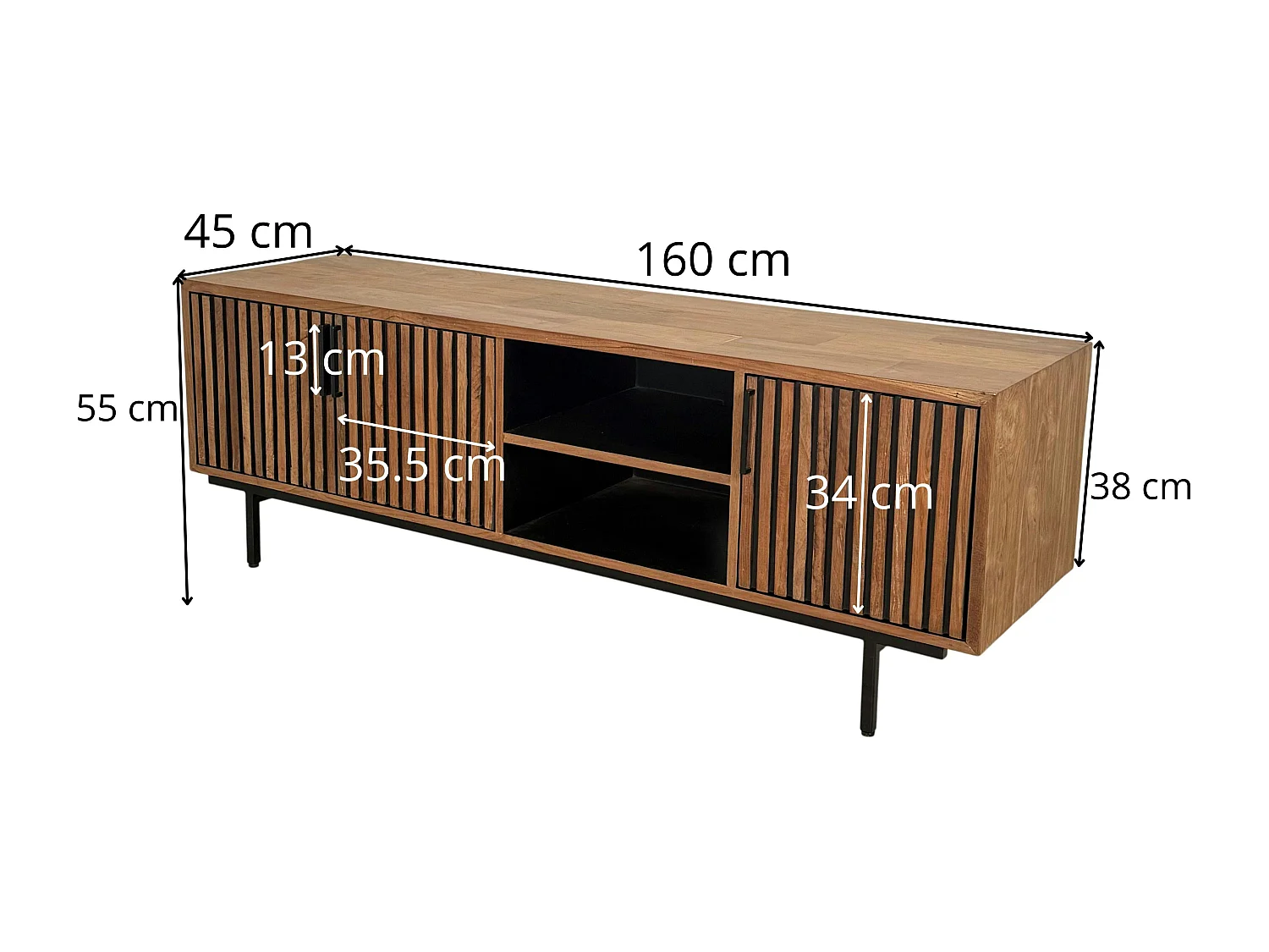 Meuble TV 3 portes 2 niches teck recyclé FANO