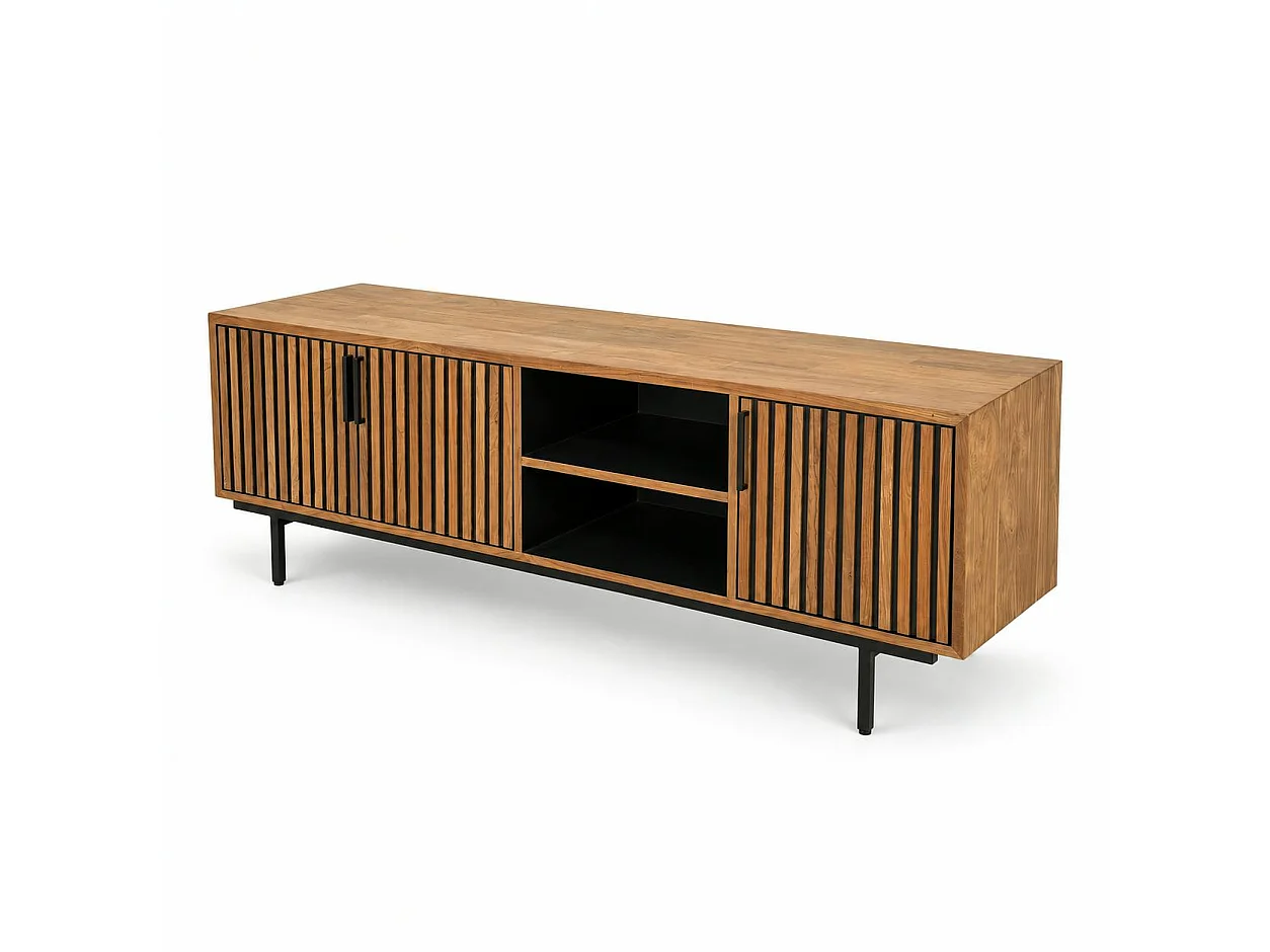 Meuble TV 3 portes 2 niches teck recyclé FANO