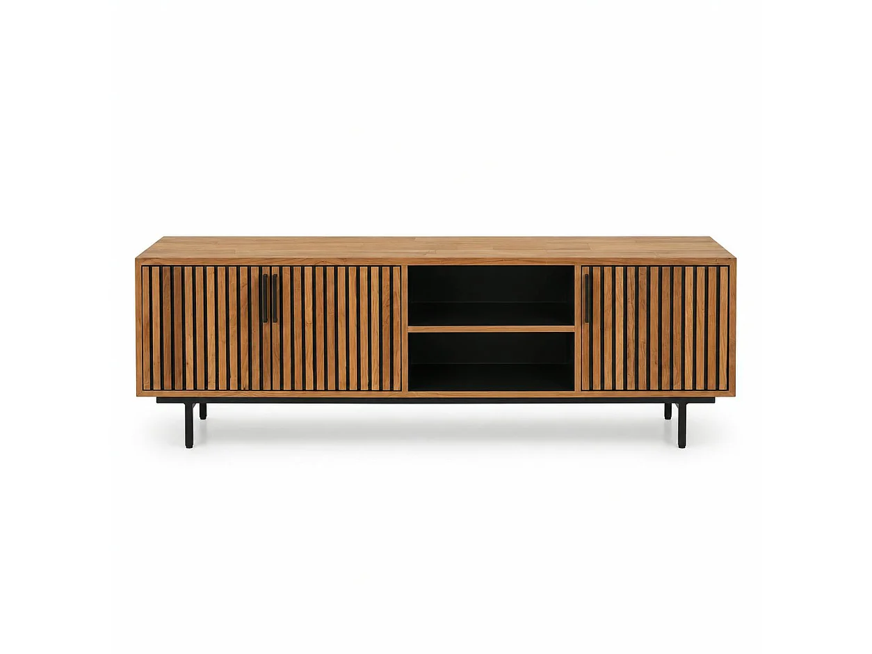 Meuble TV 3 portes 2 niches teck recyclé FANO