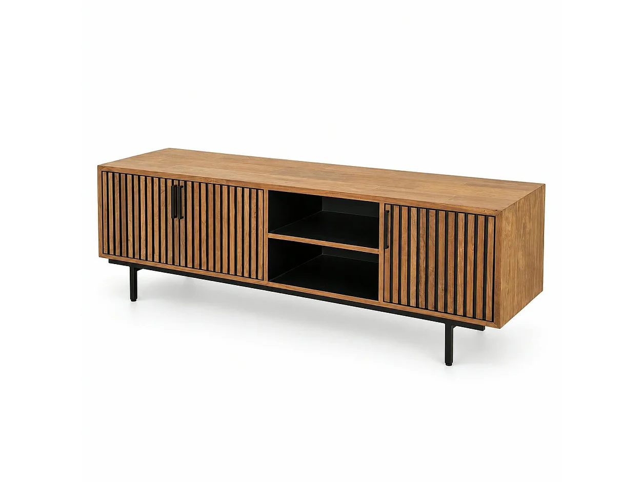 Meuble TV 3 portes 2 niches teck recyclé FANO