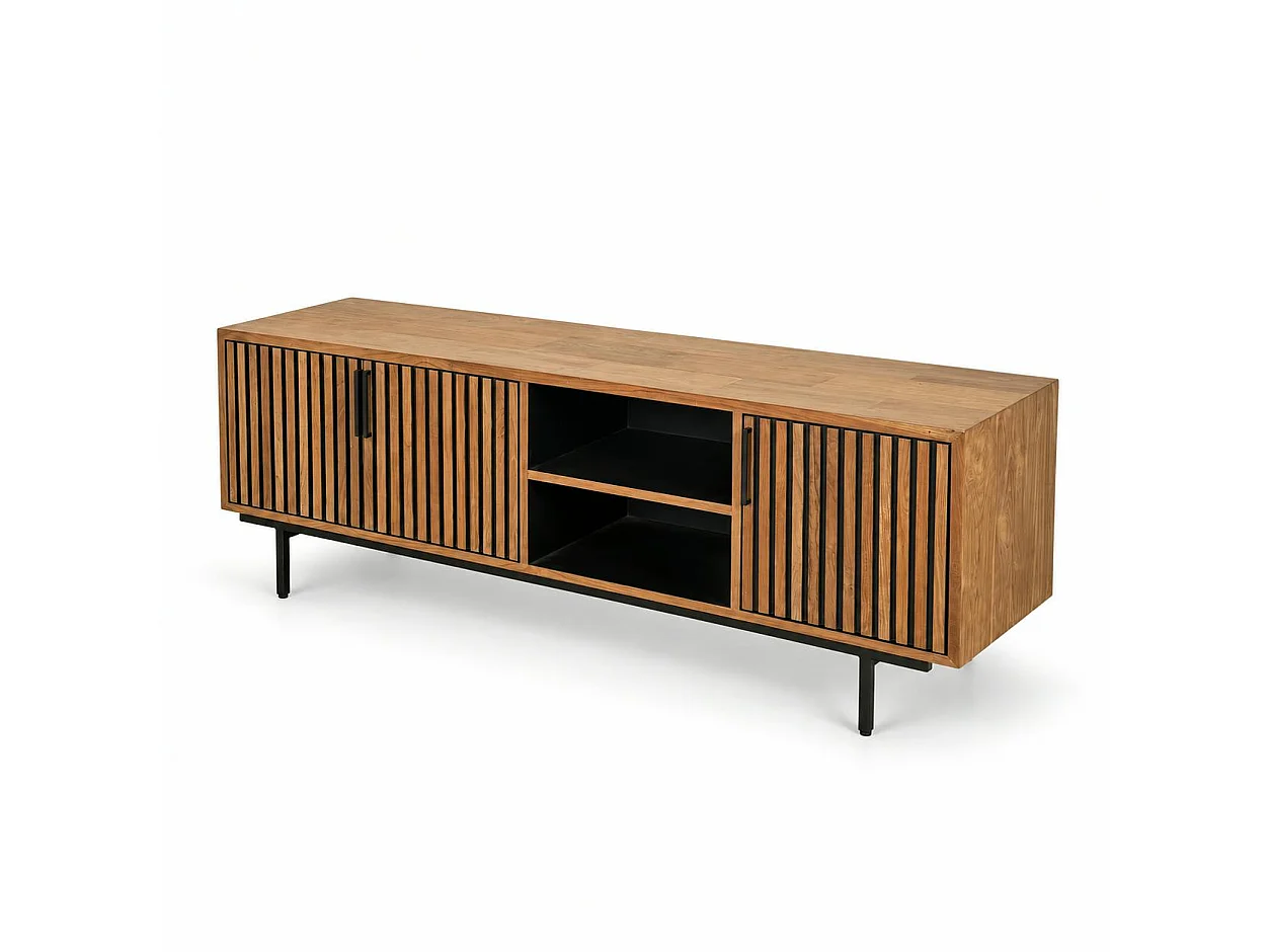 Meuble TV 3 portes 2 niches teck recyclé FANO