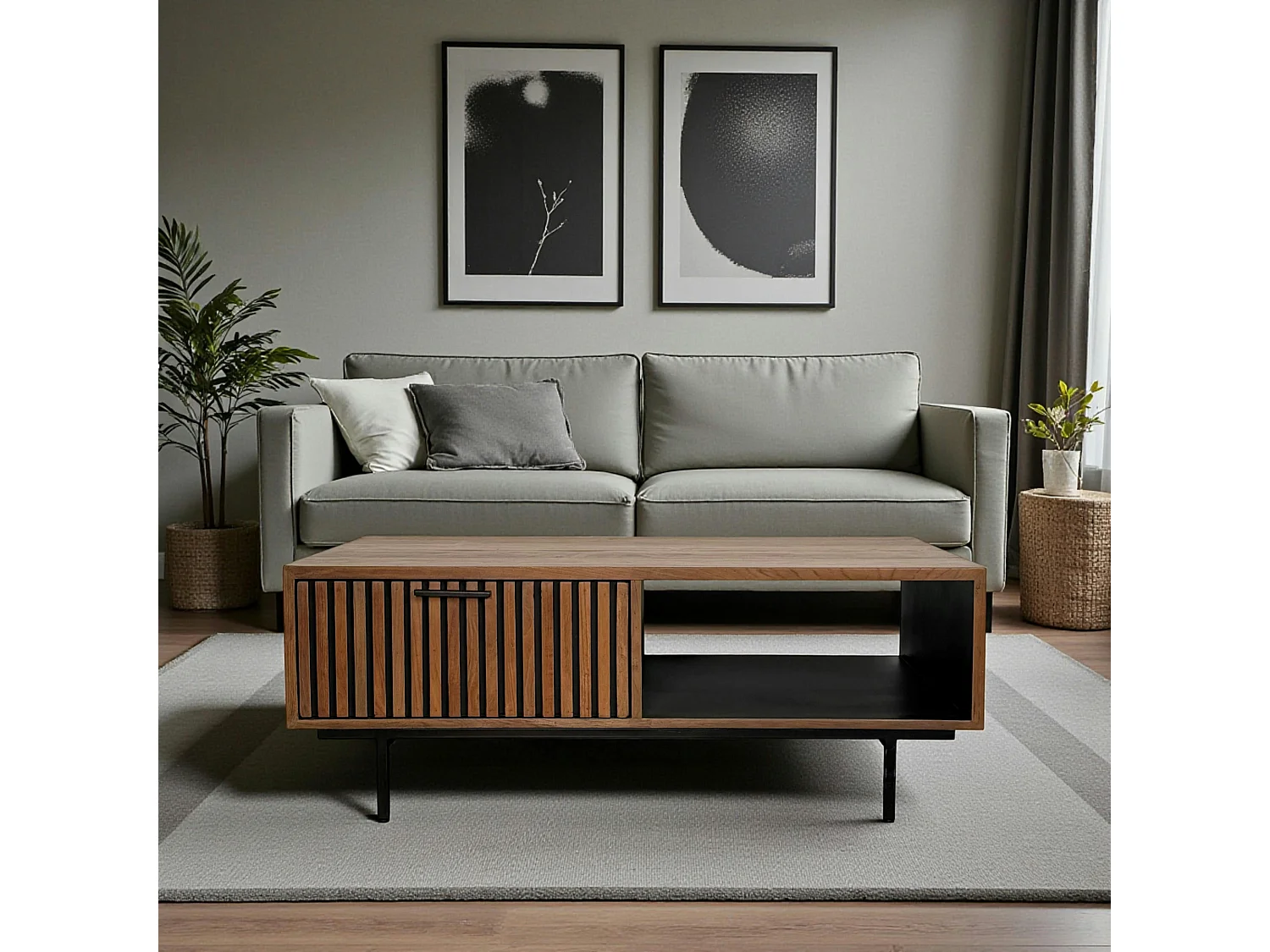 Table basse design teck recyclé 2 tiroirs FANO