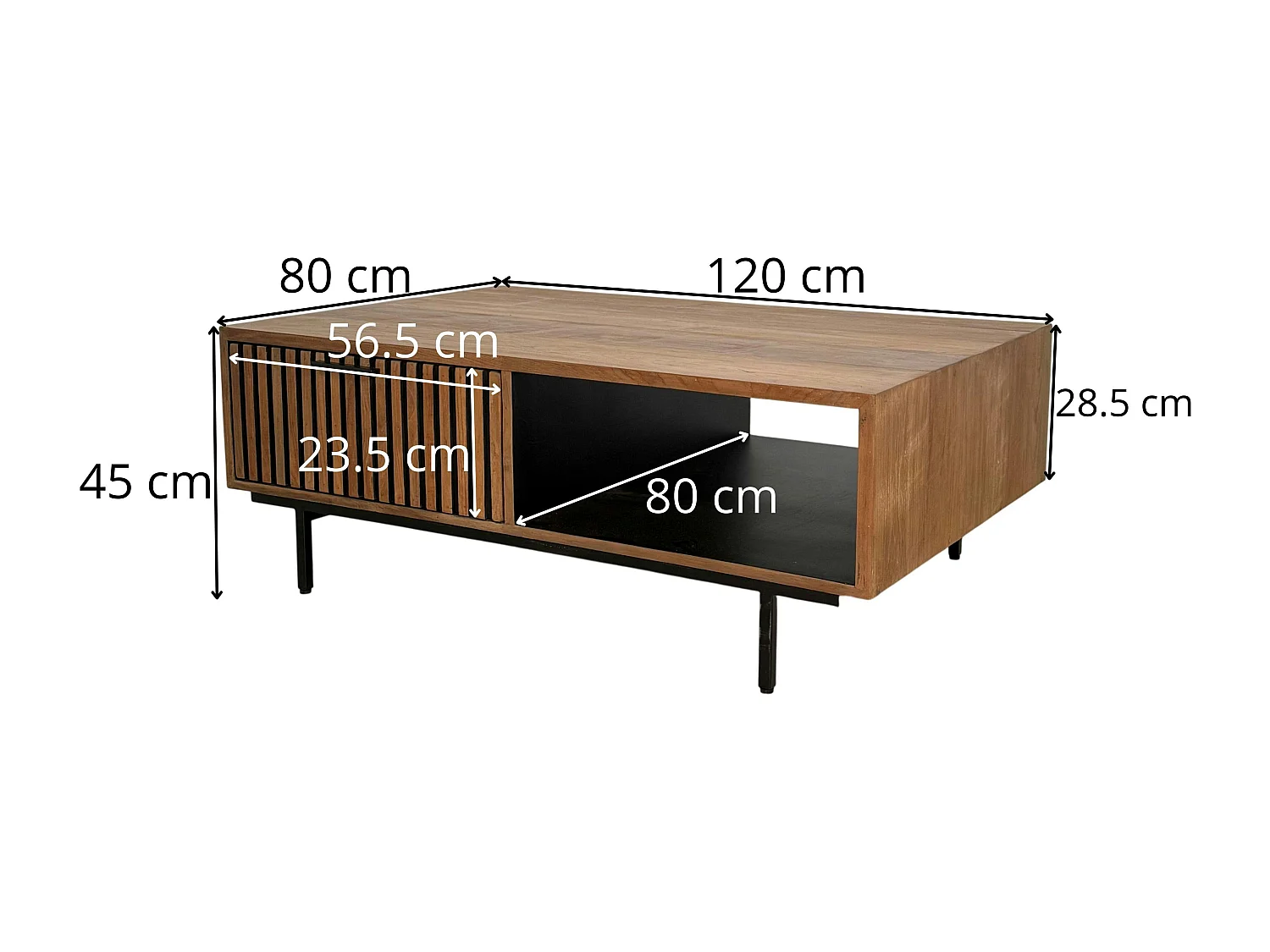 Table basse design teck recyclé 2 tiroirs FANO